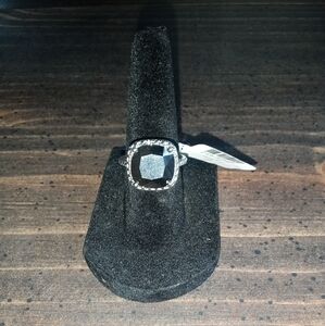 Hallo blk quartz abd diamond accent ring in silverton